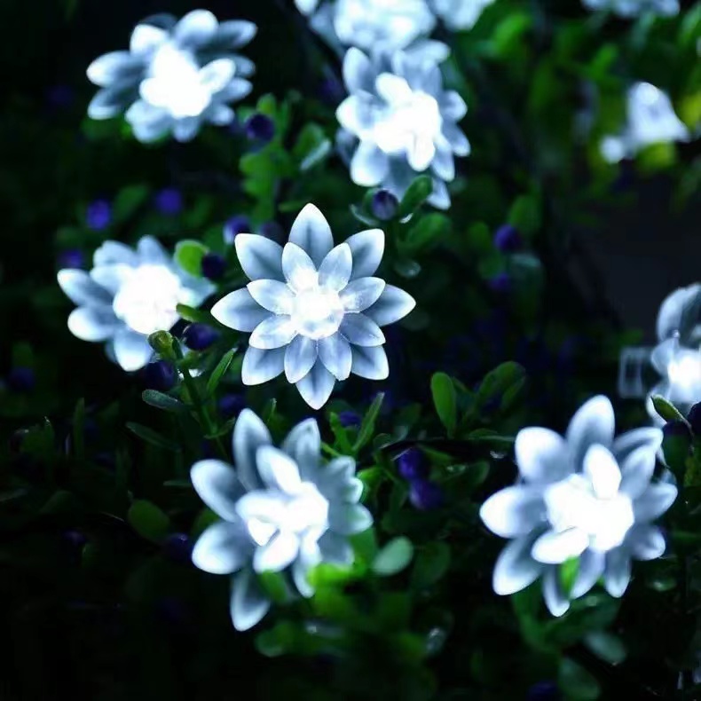(Lotus white) Solar Lotus Flower String Lights 20 LED Double Layer Cherry blossoms Fairy Lights for Garden Fence Patio Yard Christmas