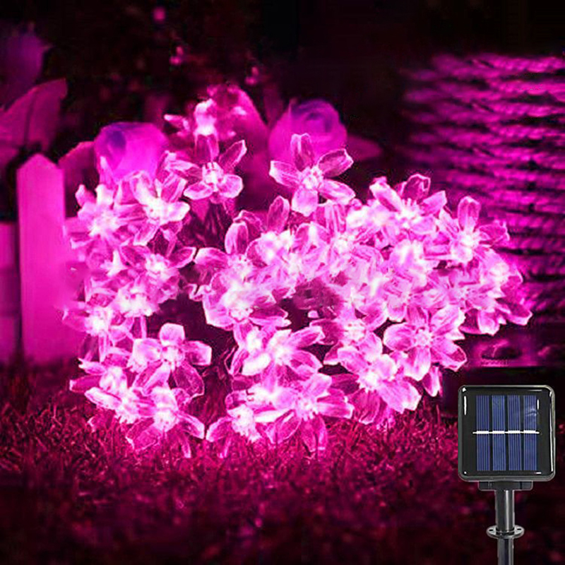 (Lotus white) Solar Lotus Flower String Lights 20 LED Double Layer Cherry blossoms Fairy Lights for Garden Fence Patio Yard Christmas