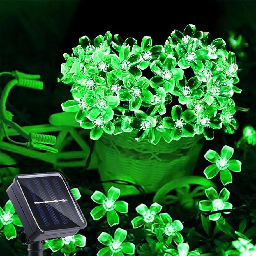 (Lotus white) Solar Lotus Flower String Lights 20 LED Double Layer Cherry blossoms Fairy Lights for Garden Fence Patio Yard Christmas