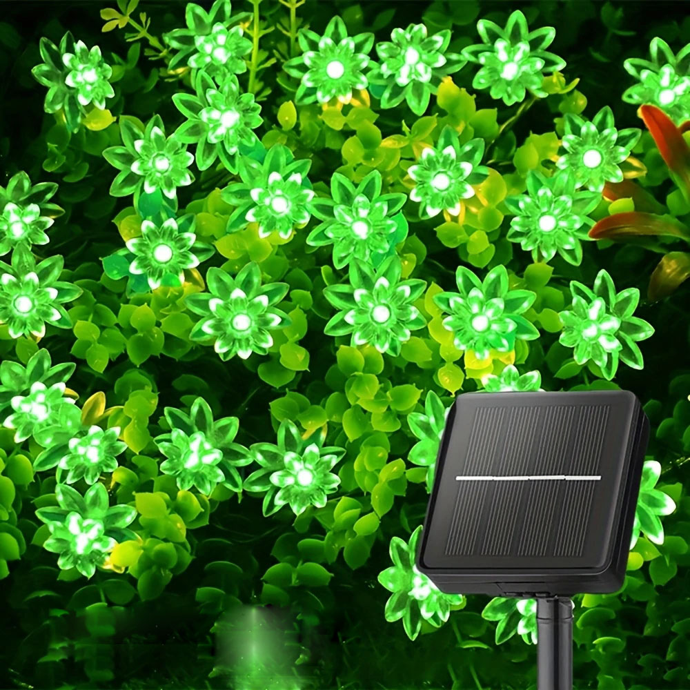 (Lotus white) Solar Lotus Flower String Lights 20 LED Double Layer Cherry blossoms Fairy Lights for Garden Fence Patio Yard Christmas