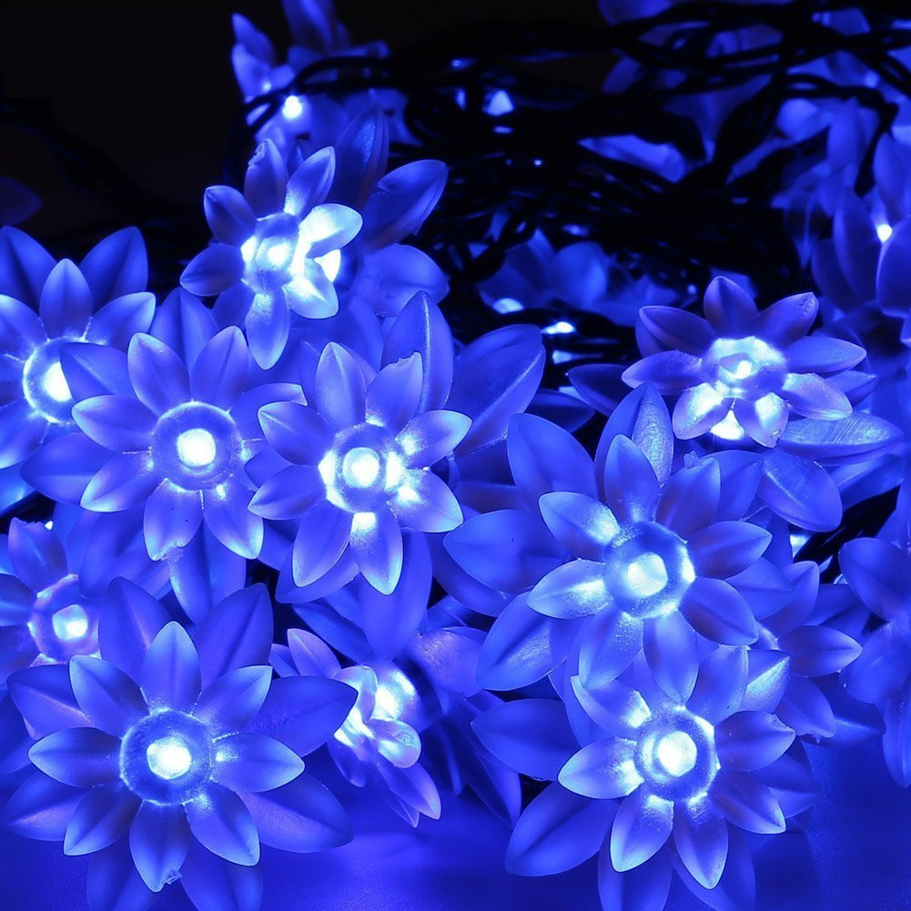 (Lotus white) Solar Lotus Flower String Lights 20 LED Double Layer Cherry blossoms Fairy Lights for Garden Fence Patio Yard Christmas