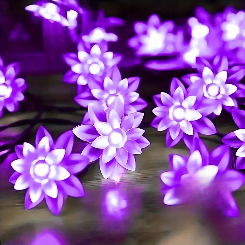 (Lotus white) Solar Lotus Flower String Lights 20 LED Double Layer Cherry blossoms Fairy Lights for Garden Fence Patio Yard Christmas