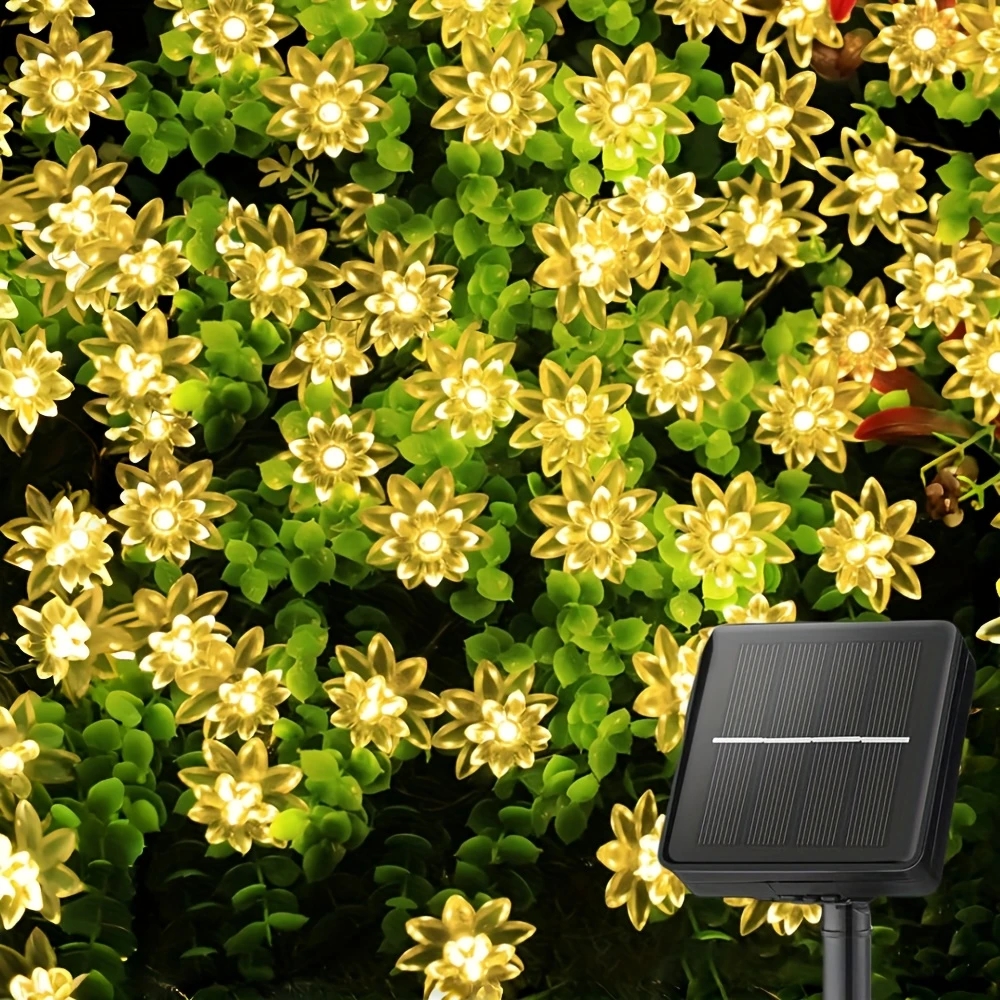 (Lotus white) Solar Lotus Flower String Lights 20 LED Double Layer Cherry blossoms Fairy Lights for Garden Fence Patio Yard Christmas