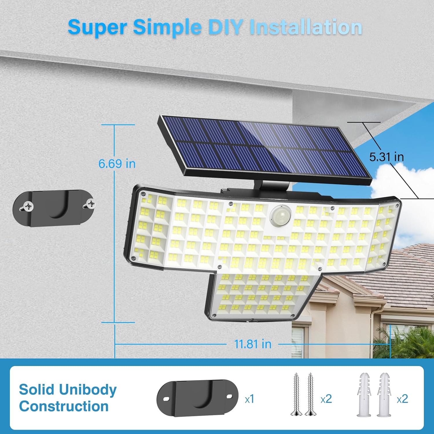 (1 PCS)  Solar Lights Outdoor 448 LED Flood Light IP65 Waterproof Solar Street Lights with Motion Sensor and Remote Control for Garden