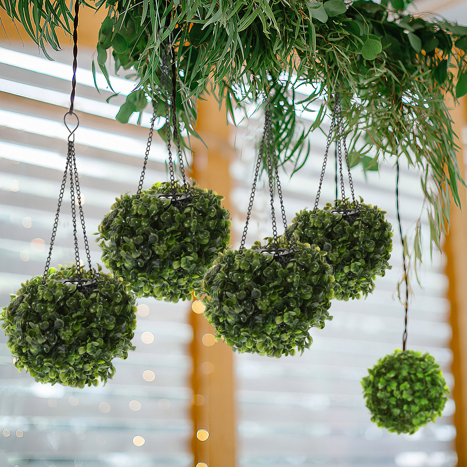 Solar Hanging Plants Lamp Artificial LED Lighted Topiary Balls Iron Pink Home Decor Garden Outdoor Scene Layout Wedding Seasonal