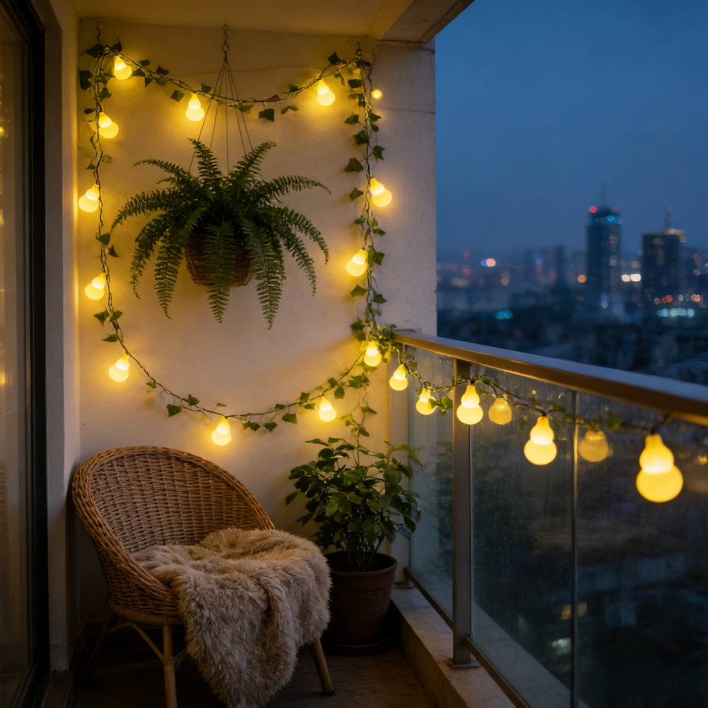 (5M10LED)  Solar Powered Yellow Gourd Shape LED String Lights with Ivy Leaves Waterproof for Garden Patio Party Home Decor