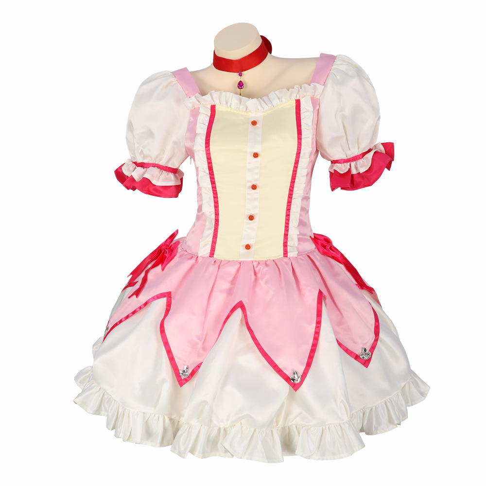 (S) Kids Madoka Kaname Magical Girl Costume Anime Cosplay Outfit for Halloween Party Stage Performance