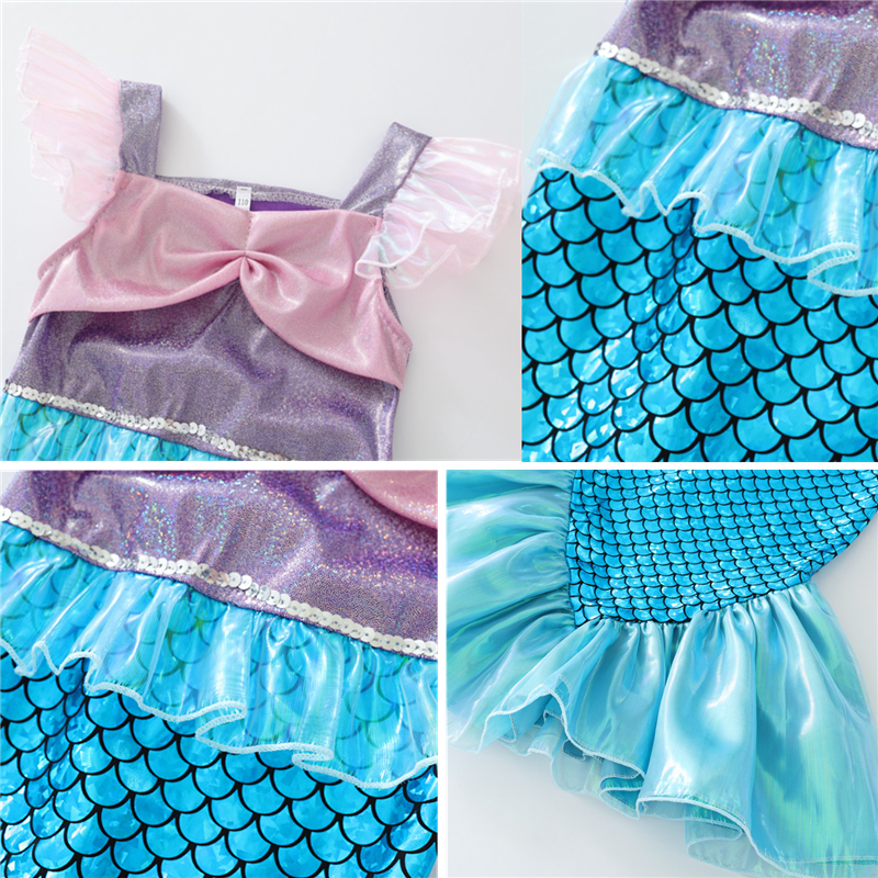(150CM)  Sparkling Mermaid Costume for Girls Scale Tail Dress Cartoon Princess Gown Halloween Party Performance Show Role Play Outfit