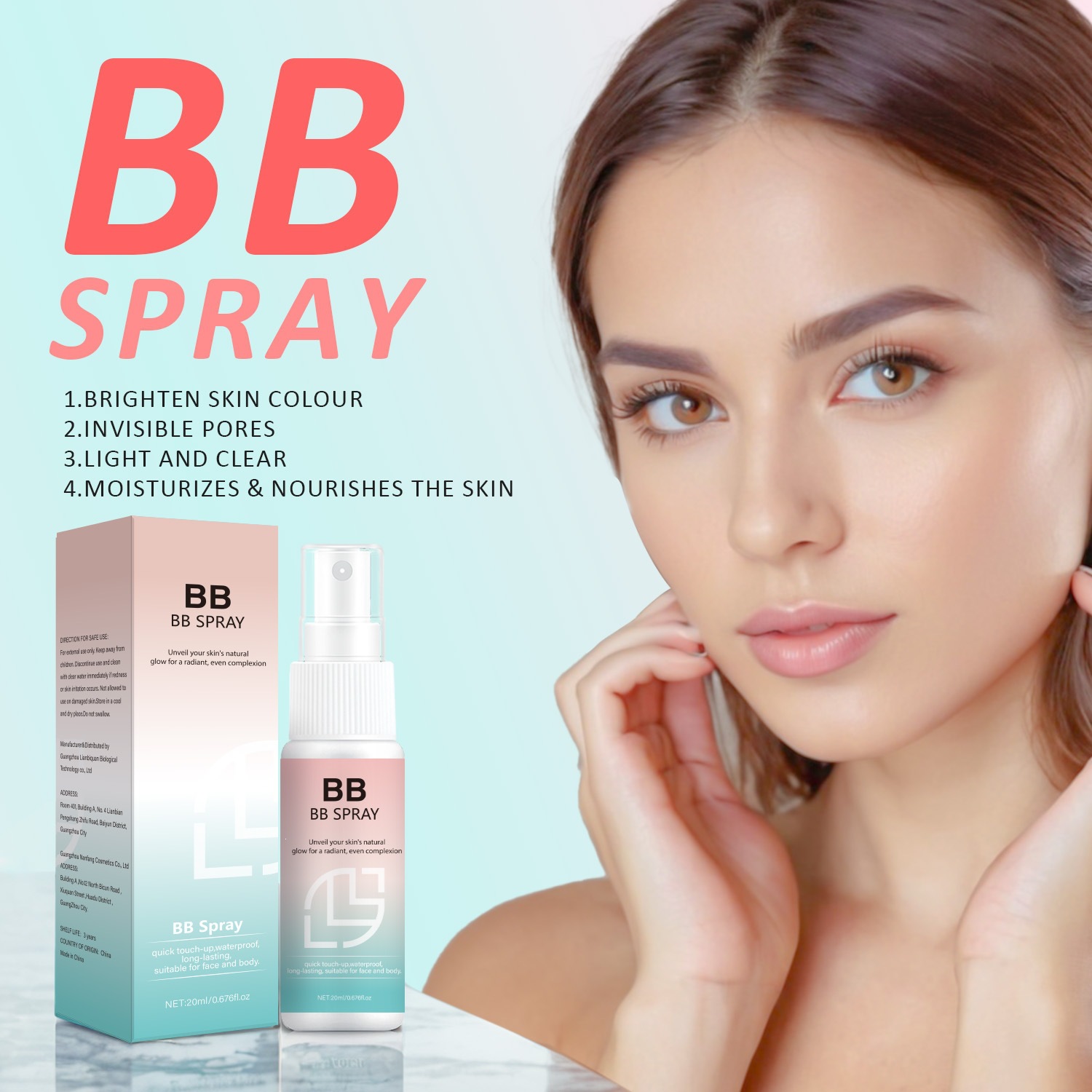 BB Concealer Spray 20ml Waterproof Sweat Resistant Isolation Primer for Daily Quick Makeup Natural