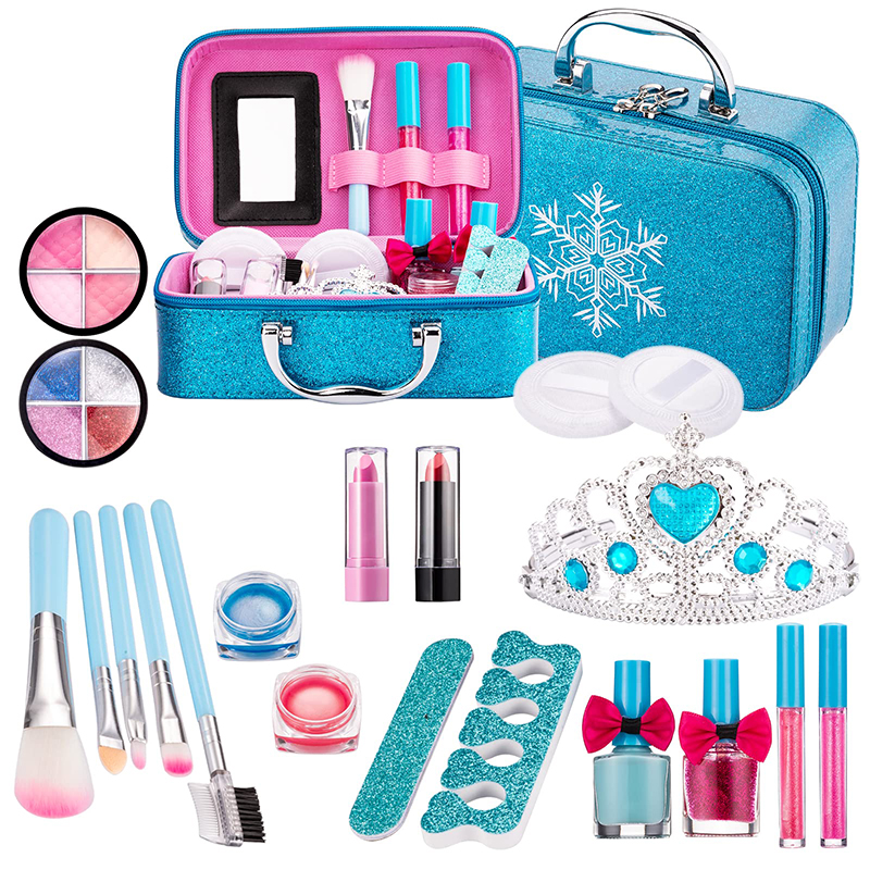(22pcs crown) Kids Makeup Kit for Girl Real Washable Makeup Set Toys Little Girls Pretend Play for Toddler Kid Children Princess Birthday Gift