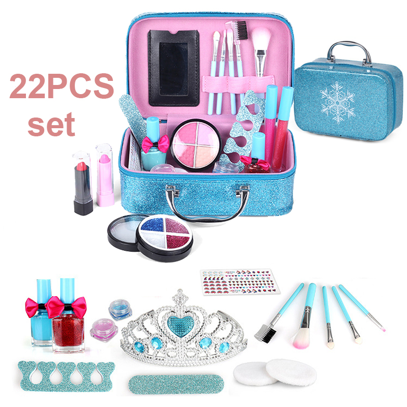 (22pcs crown) Kids Makeup Kit for Girl Real Washable Makeup Set Toys Little Girls Pretend Play for Toddler Kid Children Princess Birthday Gift