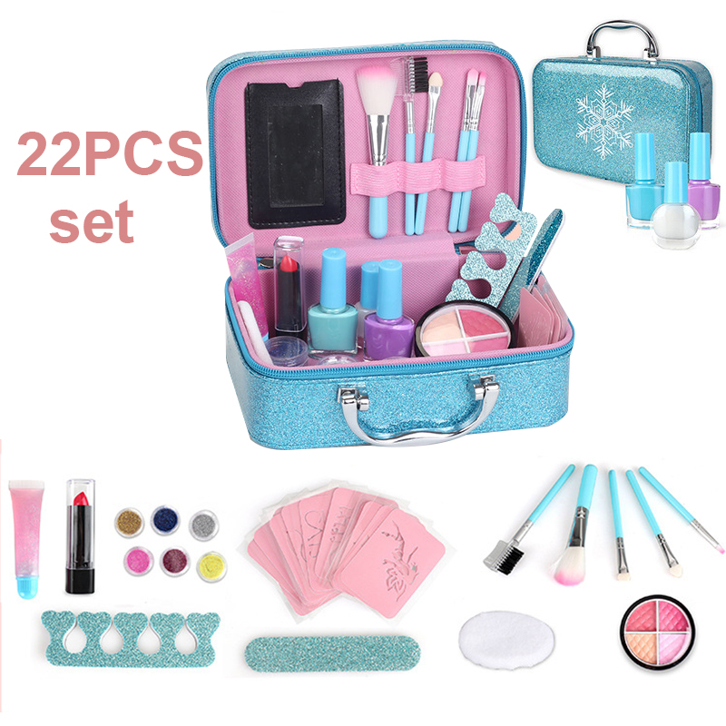 (22pcs crown) Kids Makeup Kit for Girl Real Washable Makeup Set Toys Little Girls Pretend Play for Toddler Kid Children Princess Birthday Gift