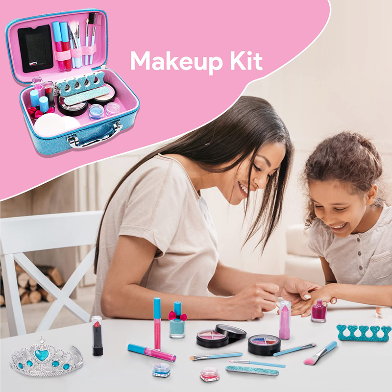(22pcs crown) Kids Makeup Kit for Girl Real Washable Makeup Set Toys Little Girls Pretend Play for Toddler Kid Children Princess Birthday Gift