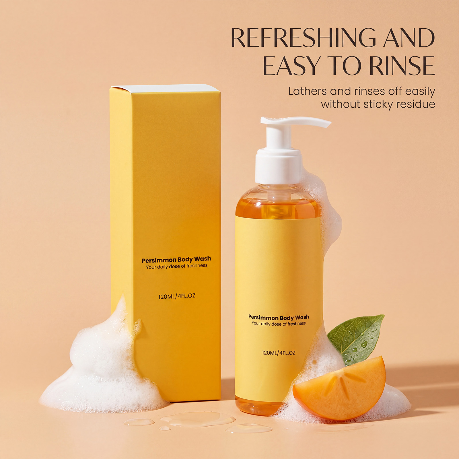 Persimmon Refreshing Body Wash Thick Foam Soft Care Easy Rinse Clean Fresh Fragrance Mild For Whole Skin Bath Use