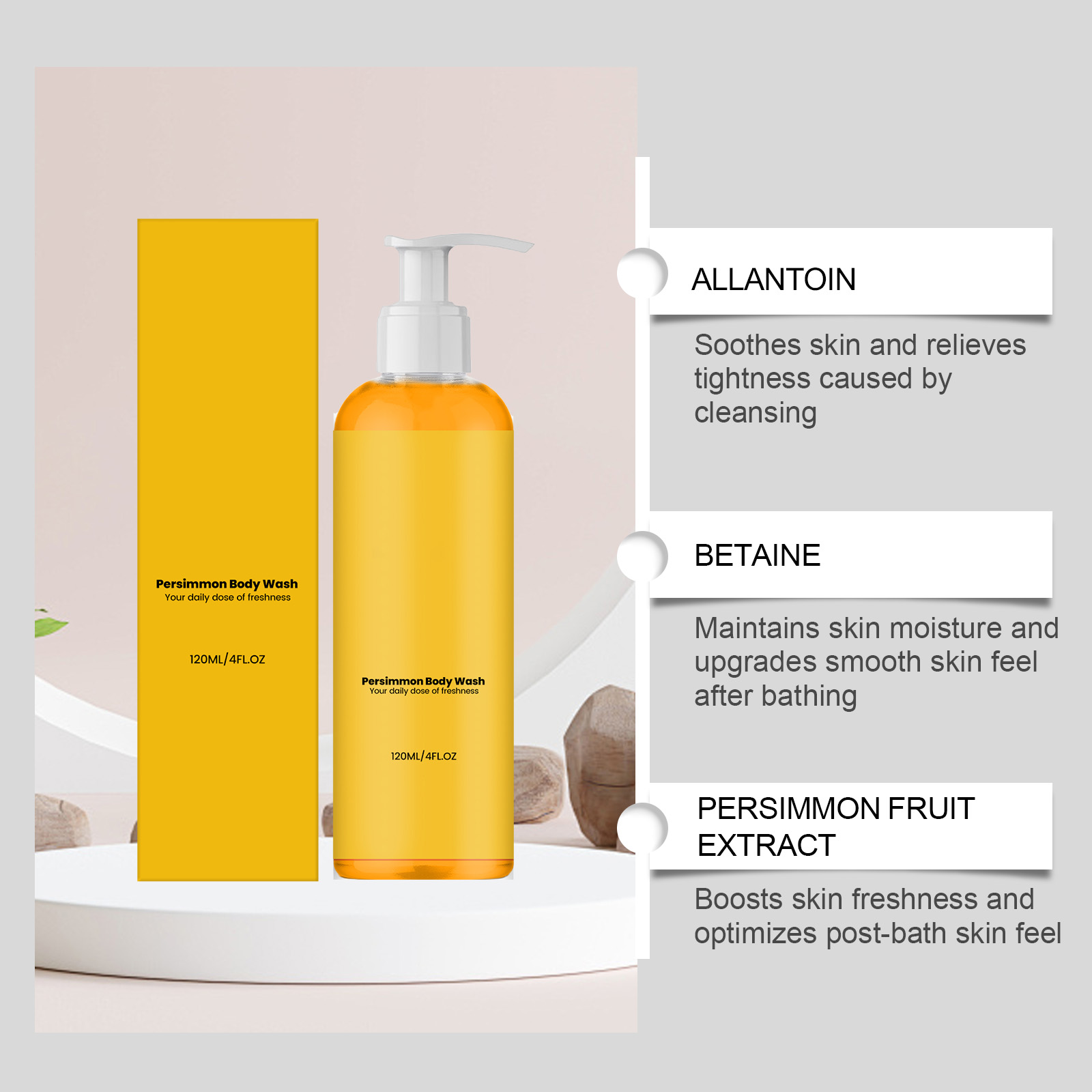 Persimmon Refreshing Body Wash Thick Foam Soft Care Easy Rinse Clean Fresh Fragrance Mild For Whole Skin Bath Use
