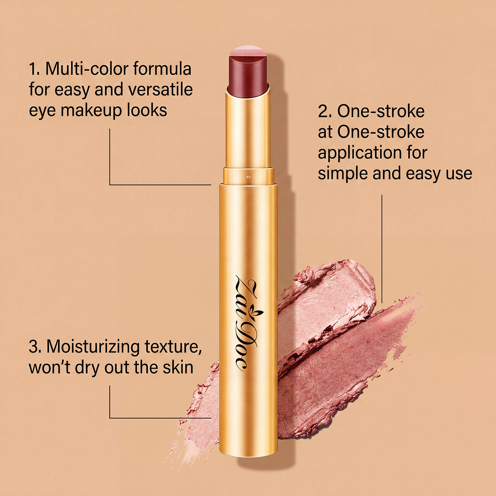 (Pearlescent Earth Tone) Eyeshadow Stick Long Lasting Multi Color Silky Pigmented Compact Bright Create Makeup Look For Daily Beauty Styling