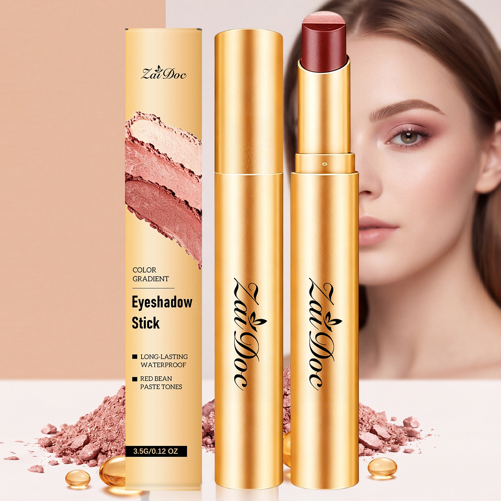 (Pearlescent Earth Tone) Eyeshadow Stick Long Lasting Multi Color Silky Pigmented Compact Bright Create Makeup Look For Daily Beauty Styling