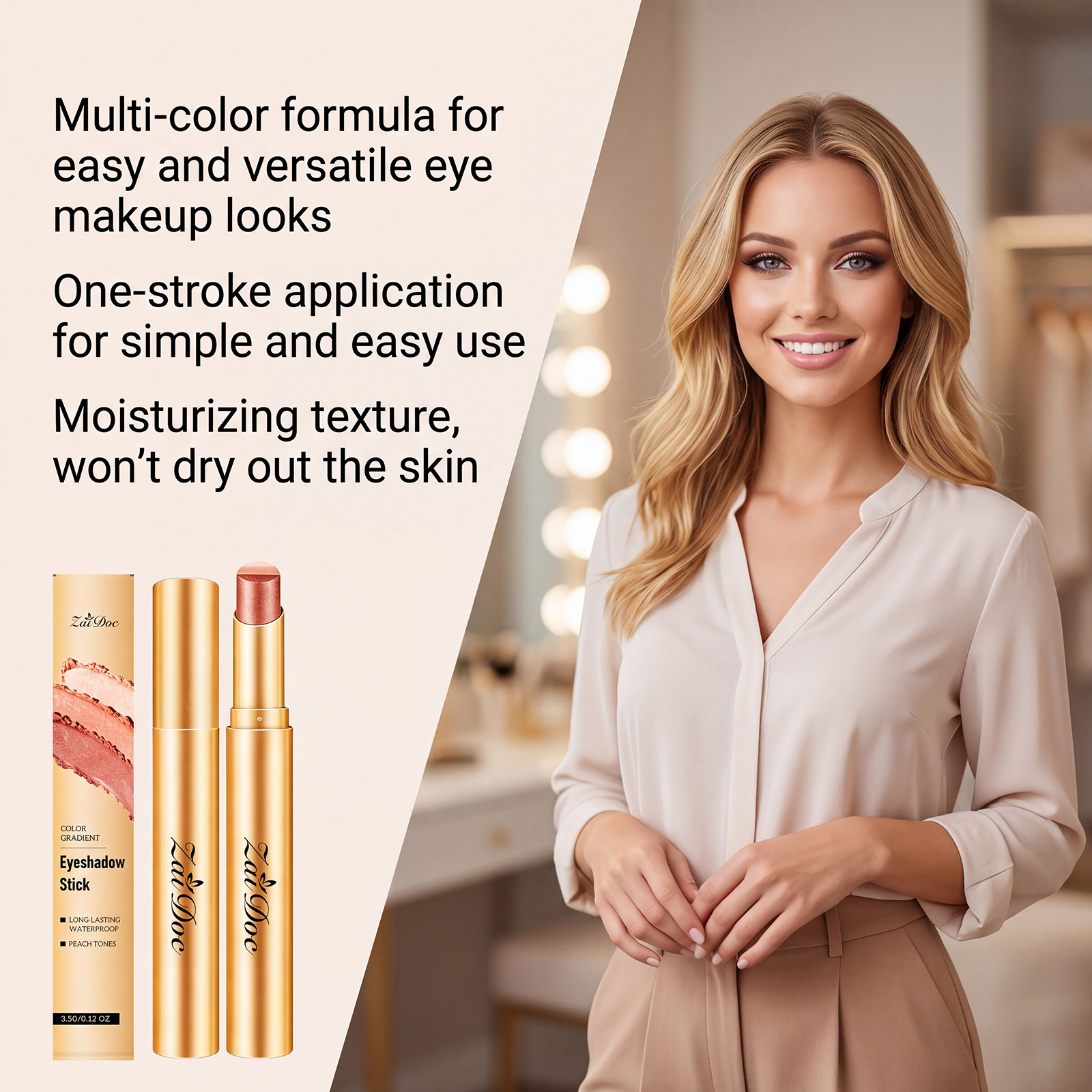 (Pearlescent Earth Tone) Eyeshadow Stick Long Lasting Multi Color Silky Pigmented Compact Bright Create Makeup Look For Daily Beauty Styling