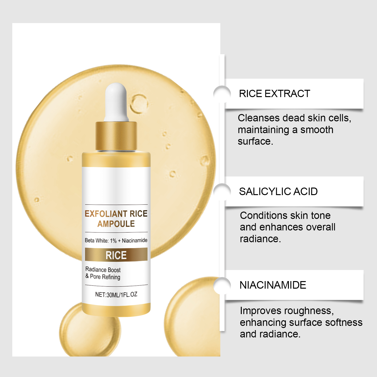 Rice Essence Liquid Exfoliating Cleansing Refreshing Non Sticky Nourishing Smooth Moisturizing Facial Skin Care Product