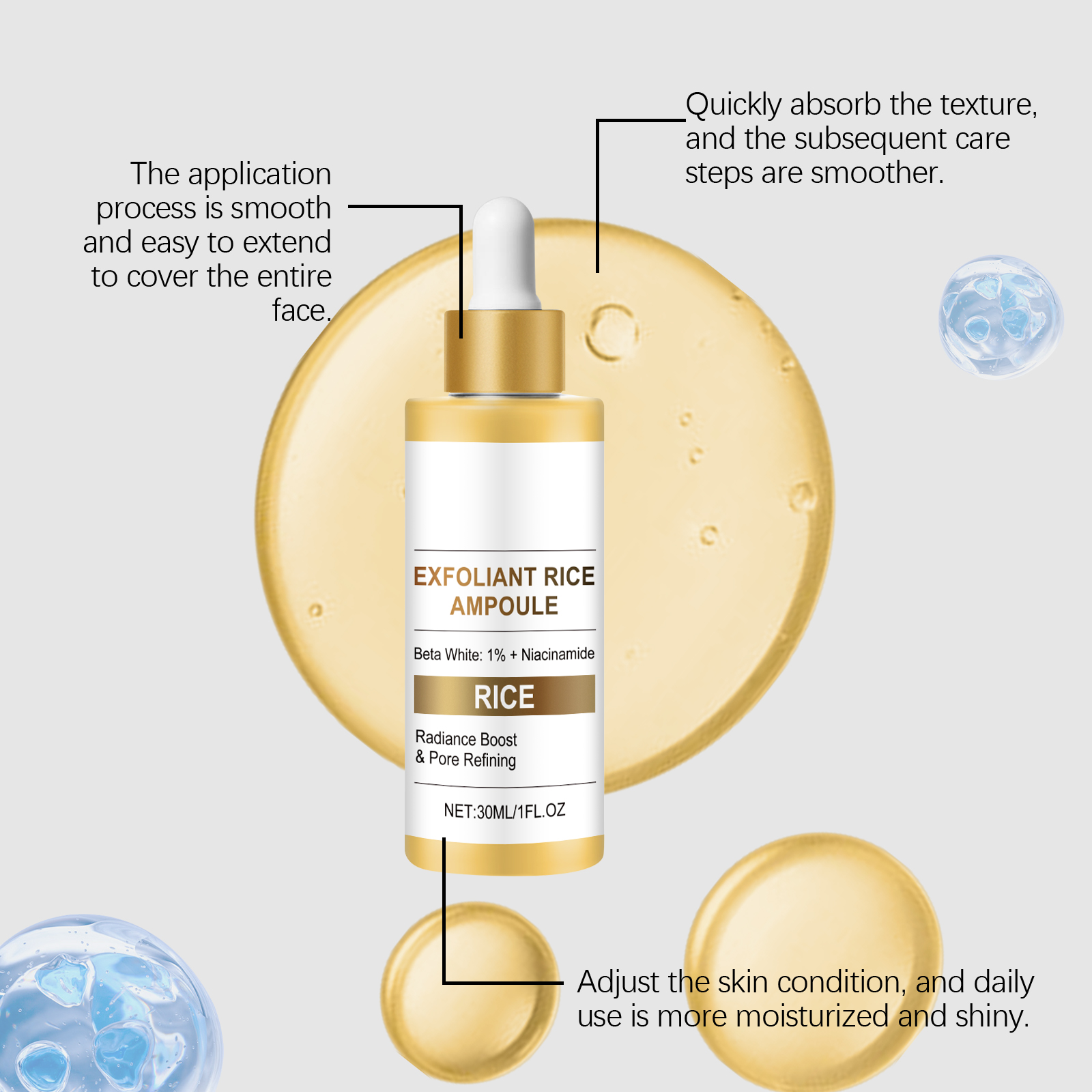 Rice Essence Liquid Exfoliating Cleansing Refreshing Non Sticky Nourishing Smooth Moisturizing Facial Skin Care Product