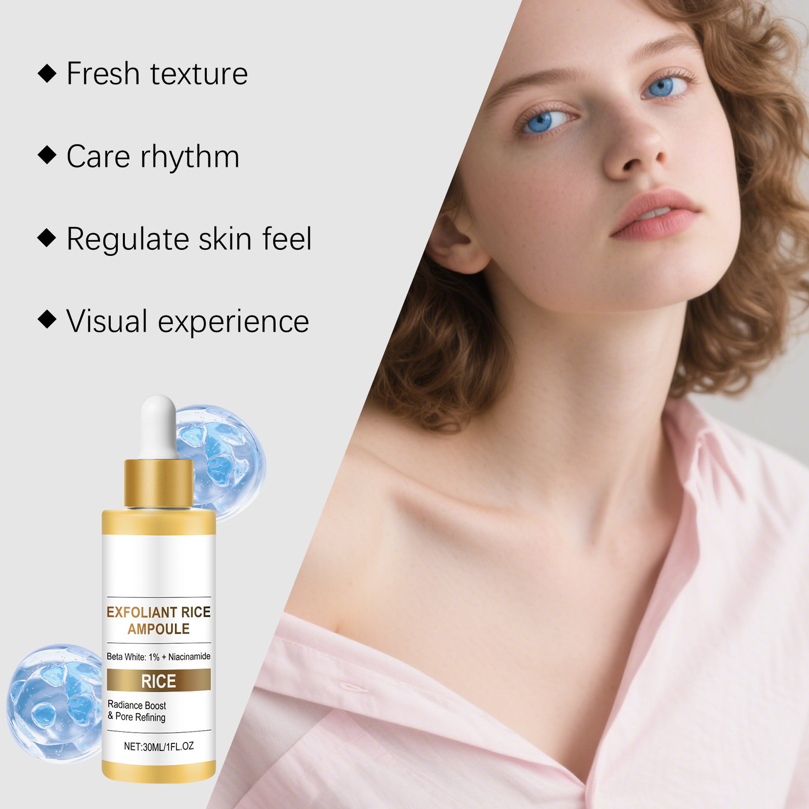 Rice Essence Liquid Exfoliating Cleansing Refreshing Non Sticky Nourishing Smooth Moisturizing Facial Skin Care Product