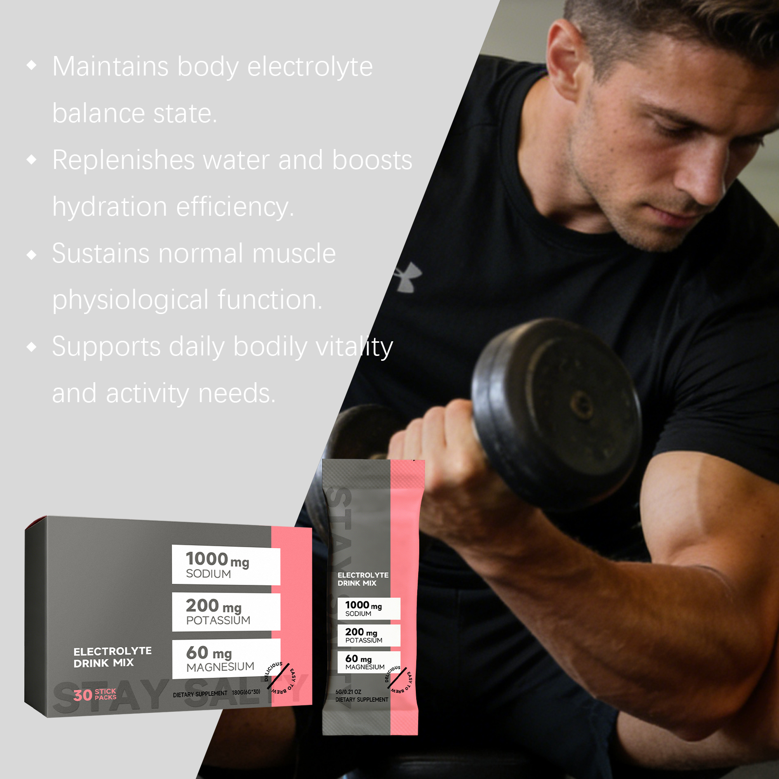 Electrolyte Energy Supplement Powder Mild Gentle Portable Daily Body Vitality Strength Boost Active Healthy Natural Care