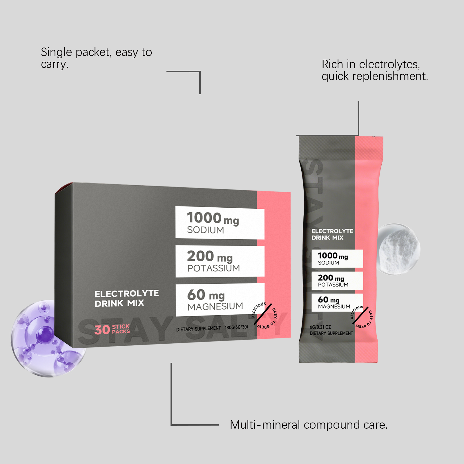 Electrolyte Energy Supplement Powder Mild Gentle Portable Daily Body Vitality Strength Boost Active Healthy Natural Care