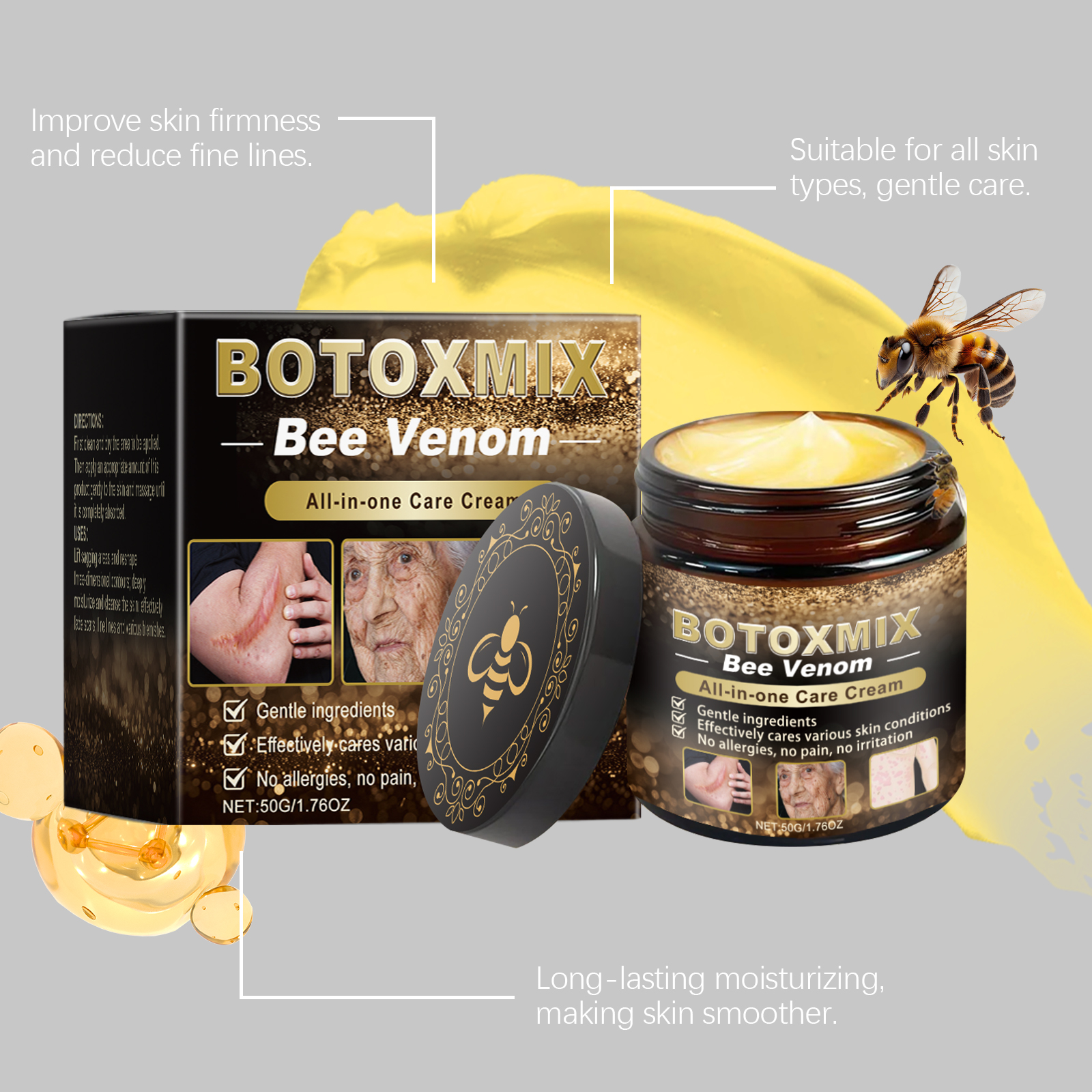 Bee Venom Skin Cream Firming Soothing Hydrating Nourishing Moisturizing For Daily Facial Skin Care