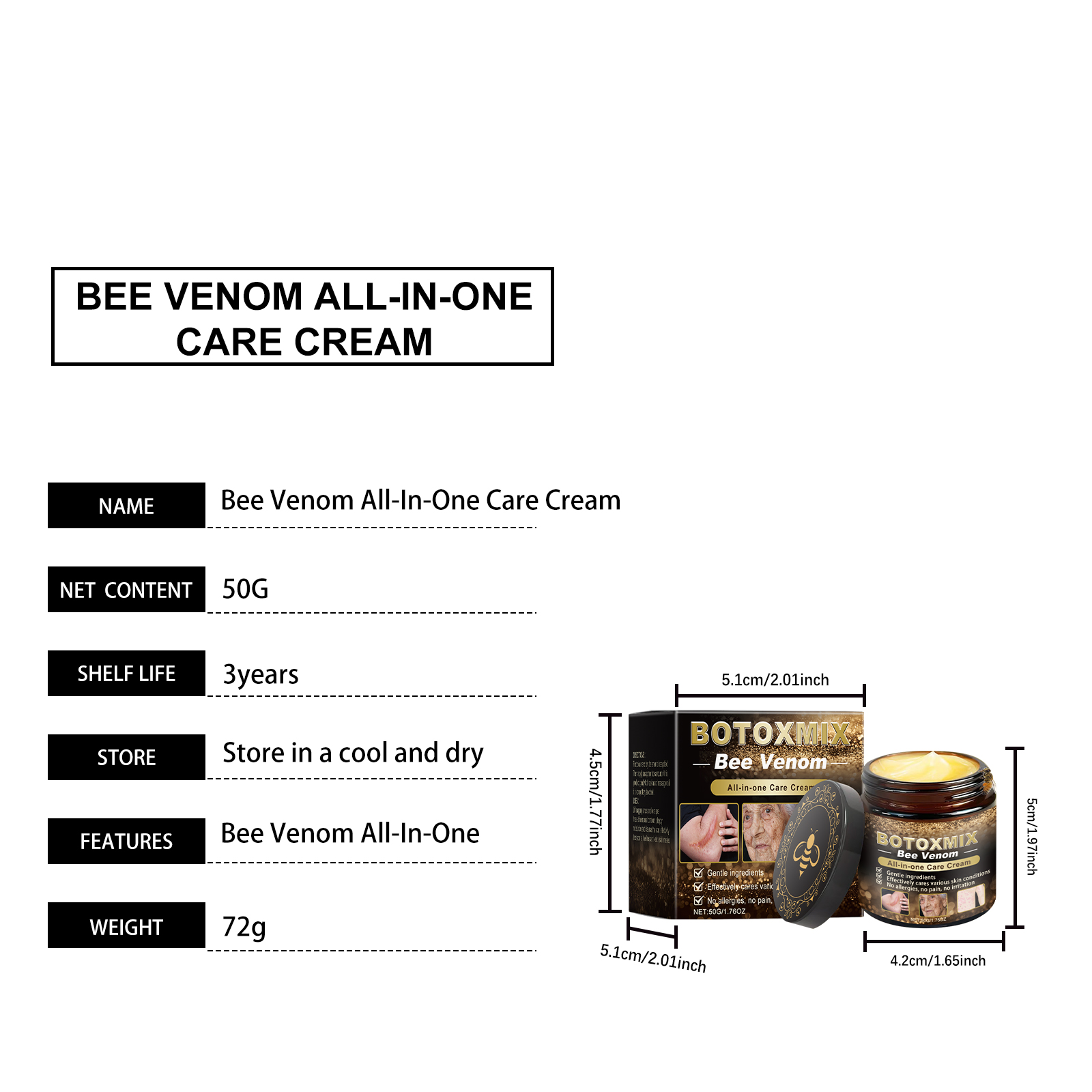 Bee Venom Skin Cream Firming Soothing Hydrating Nourishing Moisturizing For Daily Facial Skin Care