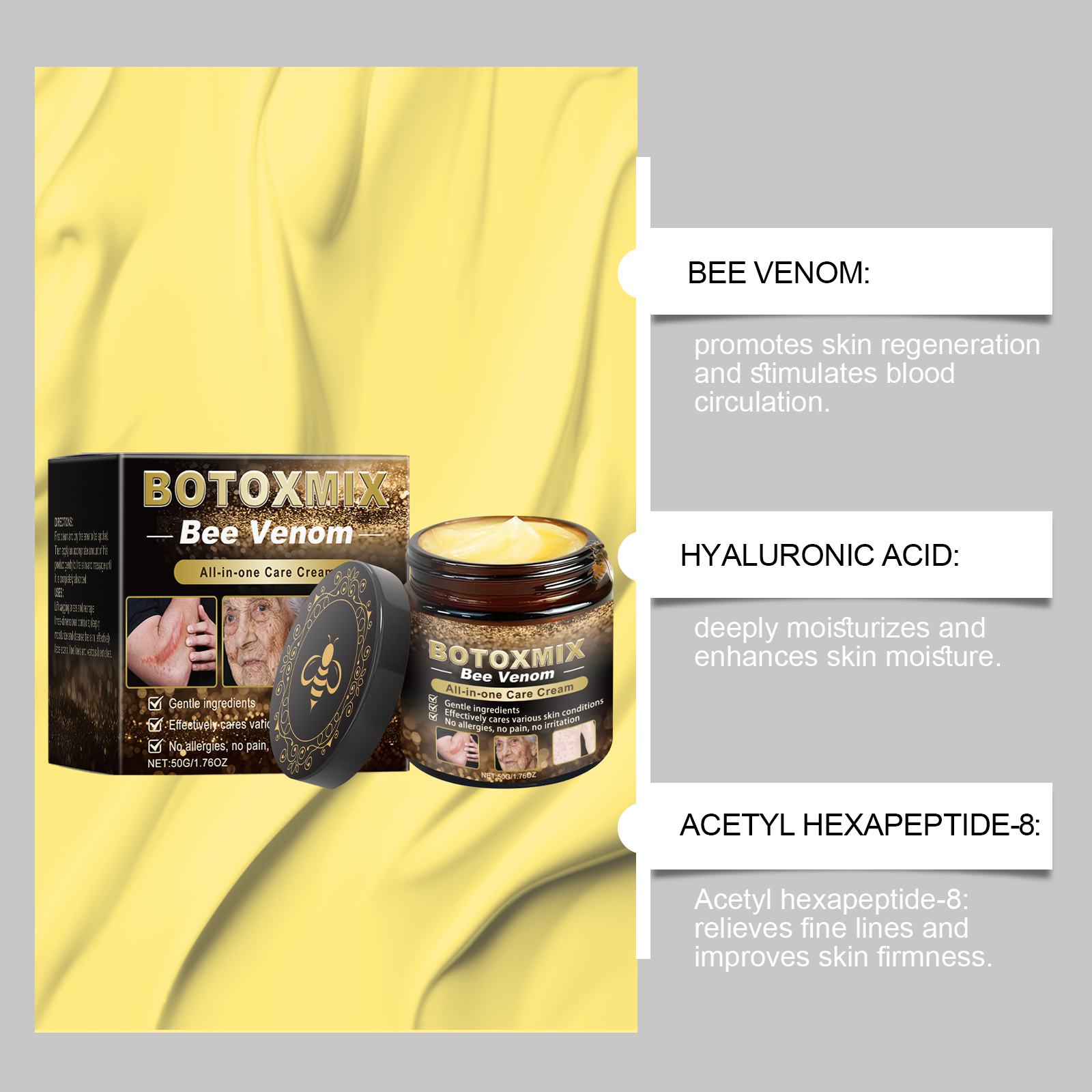 Bee Venom Skin Cream Firming Soothing Hydrating Nourishing Moisturizing For Daily Facial Skin Care