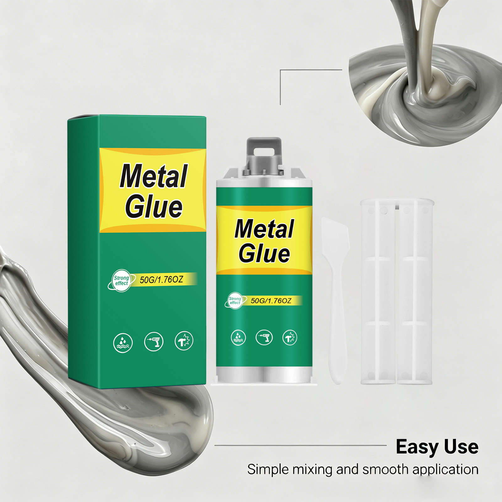 Metal Glue Double Component Long Lasting Solid Curing Strong Bonding Matching Tools Multi Material Adhesion