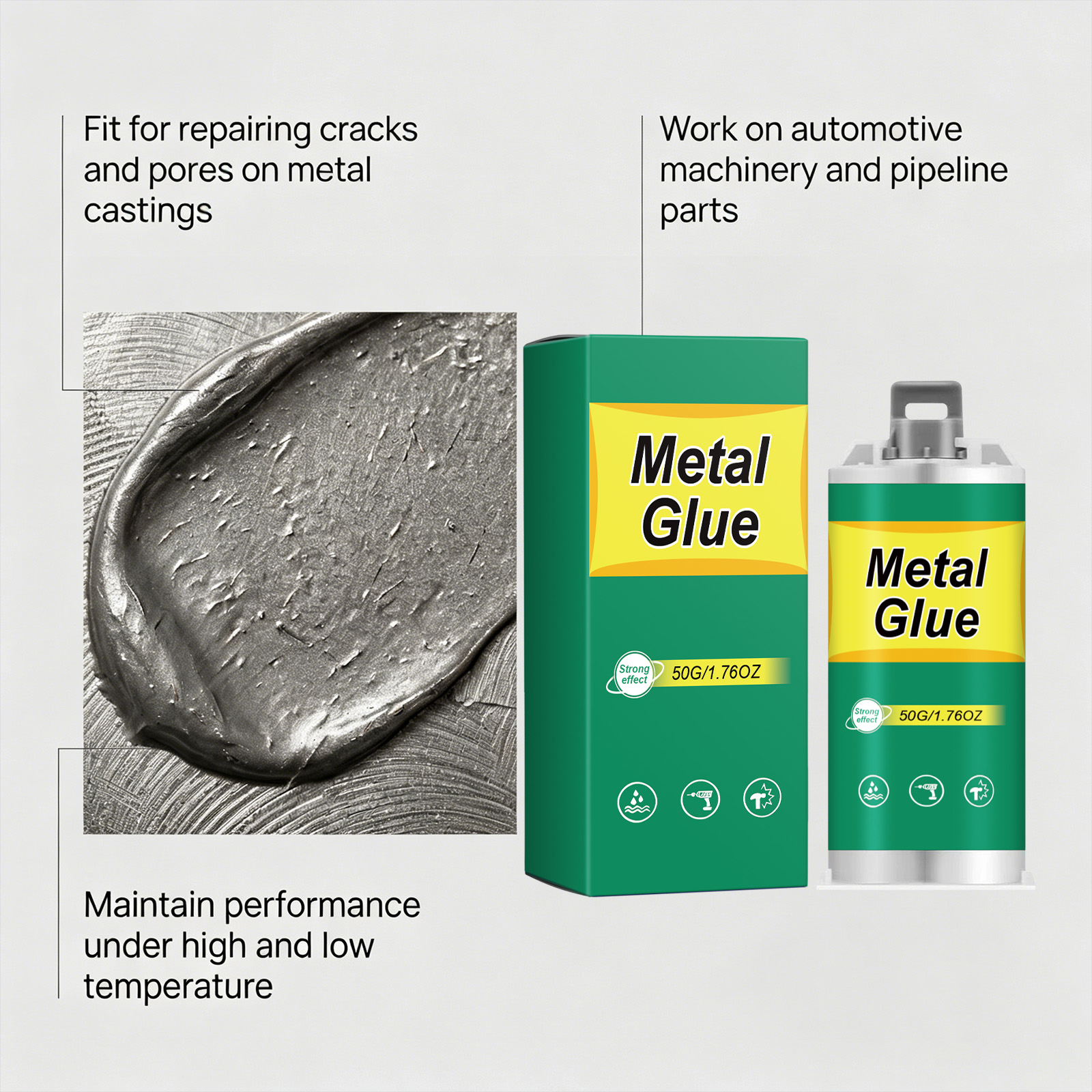 Metal Glue Double Component Long Lasting Solid Curing Strong Bonding Matching Tools Multi Material Adhesion