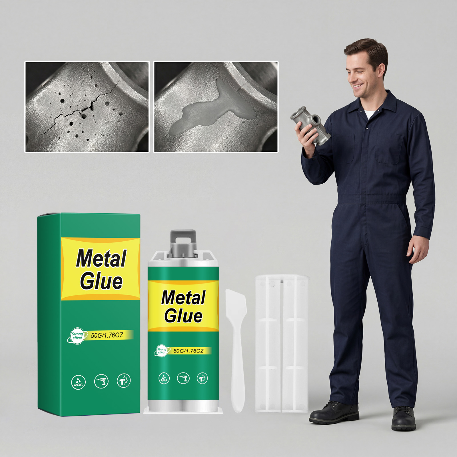 Metal Glue Double Component Long Lasting Solid Curing Strong Bonding Matching Tools Multi Material Adhesion