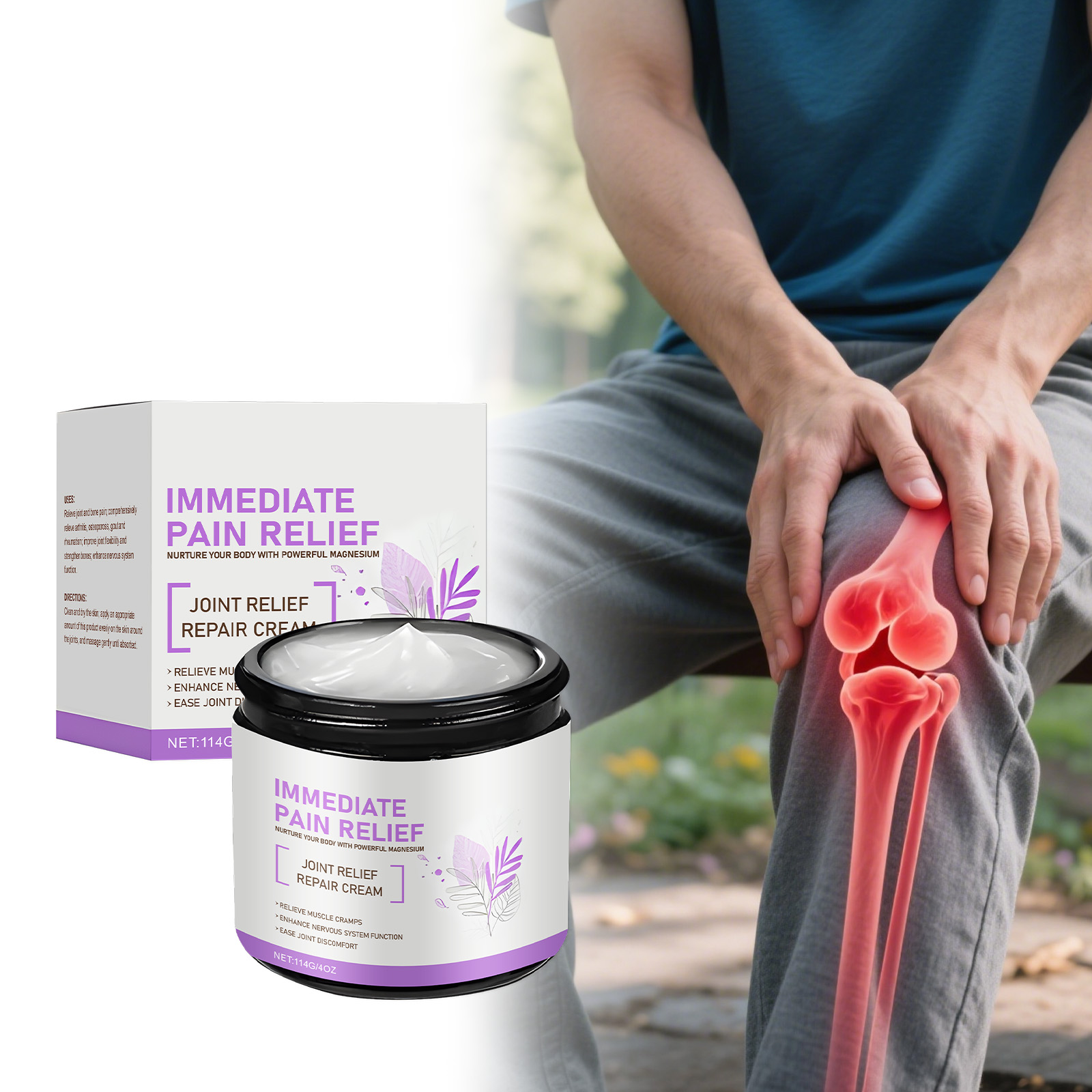Magnesium Cream Mild Moisturizing Daily Massage Caring Comfortable Nourishing Knee Leg Joint Care
