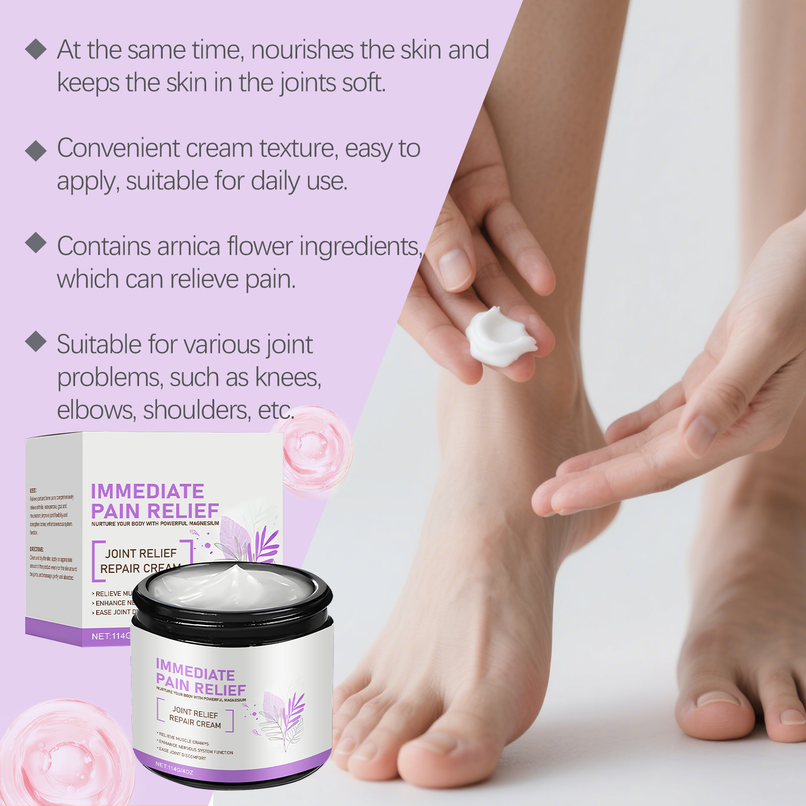 Magnesium Cream Mild Moisturizing Daily Massage Caring Comfortable Nourishing Knee Leg Joint Care