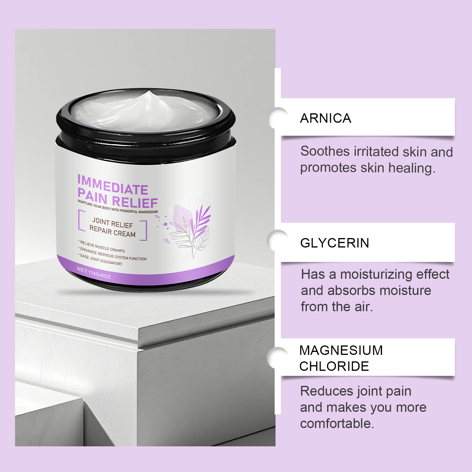 Magnesium Cream Mild Moisturizing Daily Massage Caring Comfortable Nourishing Knee Leg Joint Care