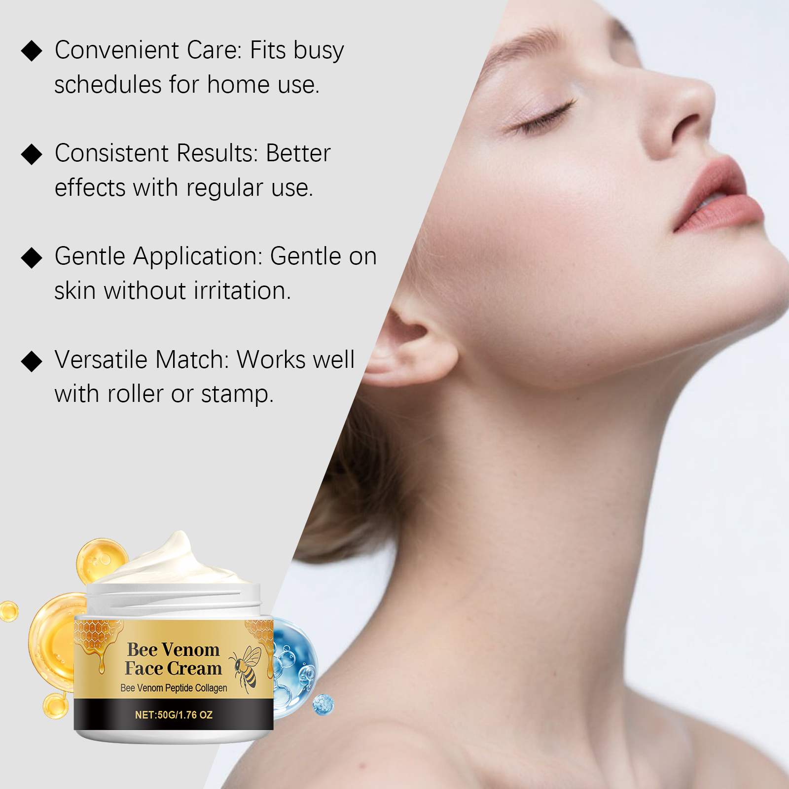 Bee Venom Cream Gentle Nourishing Moisturizing Facial Skin Refreshing Soft Smooth Hydrating Daily Skincare Cream