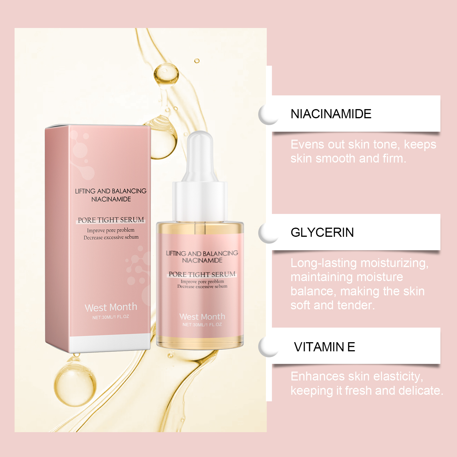 Niacinamide Pore Tightening Serum Hydrating Moisturizing Oil Control Remove Closed Comedones Soothe Skin