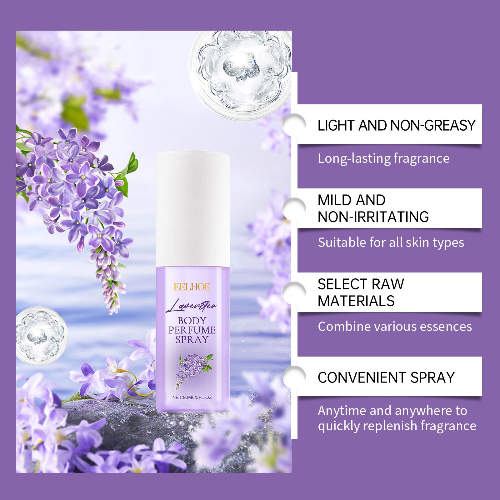 Lavender Body Perfume Spray Long Lasting Fresh Floral Scent For Daily Wear