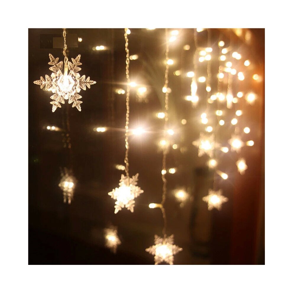 Christmas Curtain Fairy Lights 350cm 96 LEDs 8 Modes Flashing Snowflakes Lights Window Xmas Wedding Party Decoration Home Garden Bedroom Indoor Decor