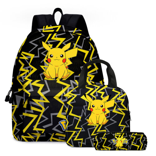 (02, 3PCS) Poku00e9mon Pikachu Backpack Lunch Bag Pencil Case Set Kids Gift