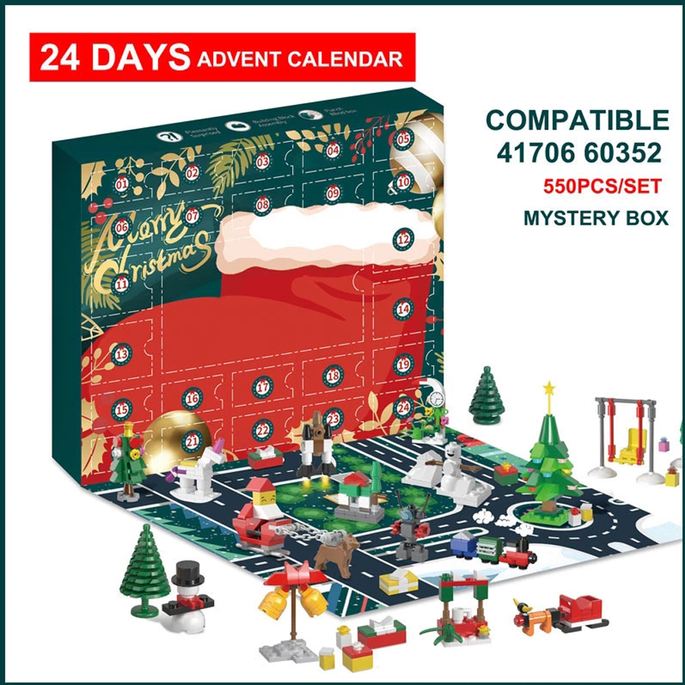 Christmas Advent Calendar 2022 City Building Blocks Set Mystery Box for Surprise Box Christmas 24 Days Countdown Calendar Kid Toy Gift