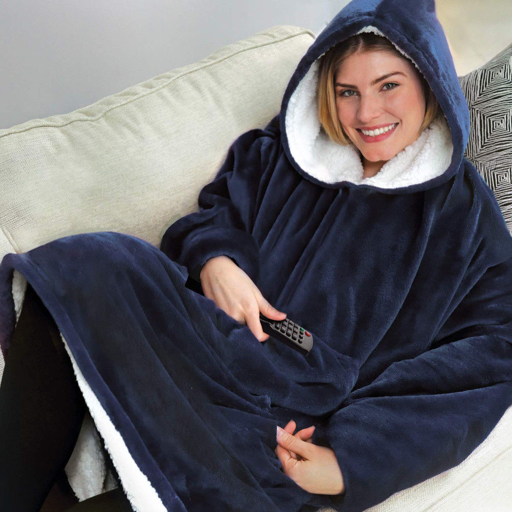 (Grey) Blanket Hoodie Oversized Sherpa Fleece Hoody Huggle Jumper Sweater Blanket Warm Fluffy Cozy Soft Wearable Nightgown with Pockets Gifts for Unisex Adult Women Men One Size Fits All