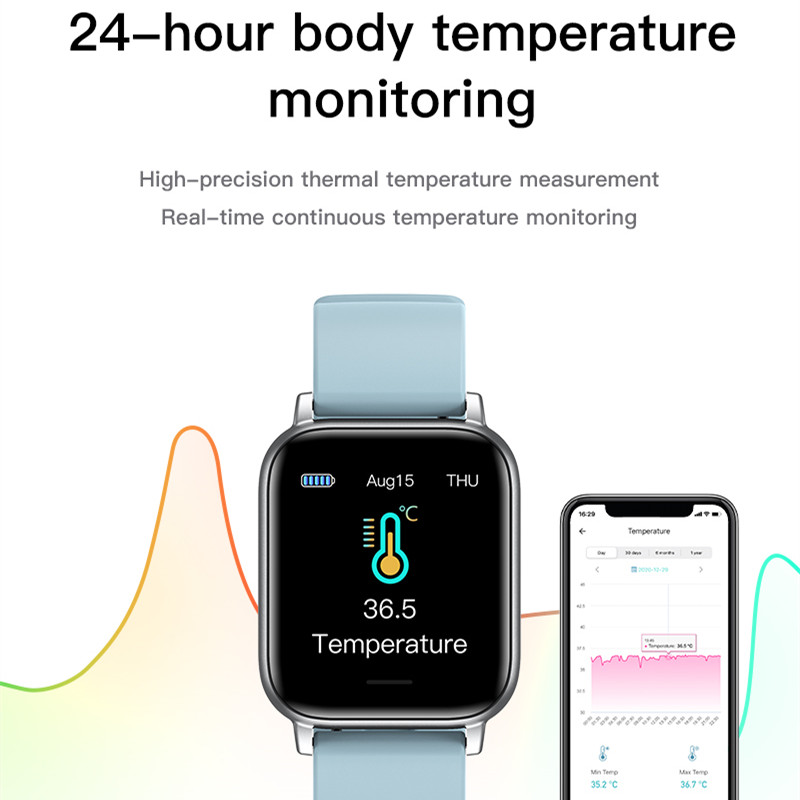 (Blue) Smart Watch Women Men Blood Pressure Heart Rate Health Watch Thermometer Step Waterproof Sports Smartwatch