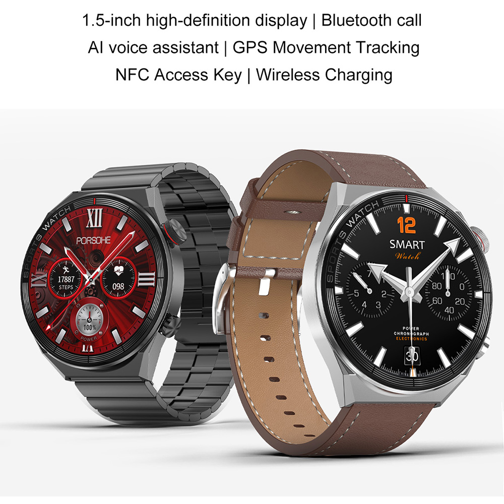 (Brown) 2023 New Smart Watch Men NFC GPS Tracker Fitness Bracelet HD Screen Wireless Charging