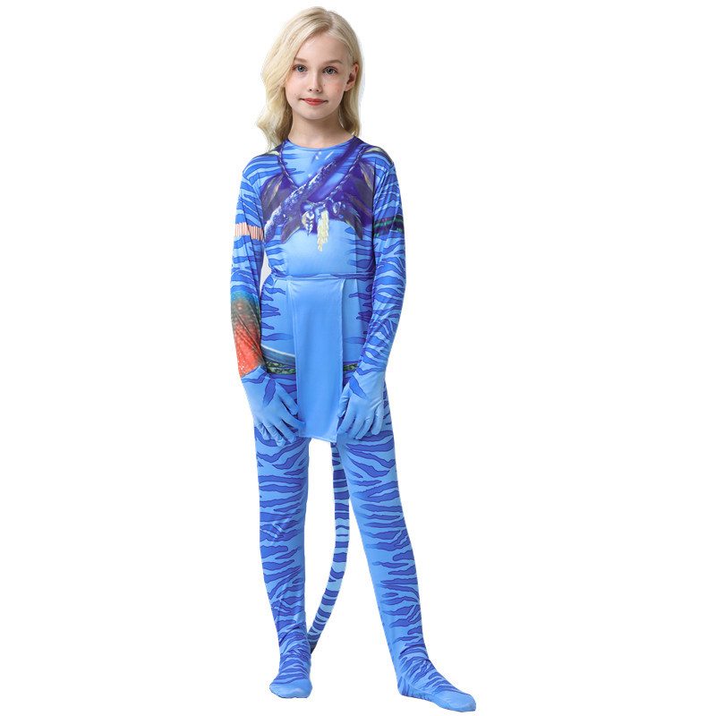 (110cm) Avatar 2 Girls Cosplay Costume Jumpsuit Fancy Dress Up Party Carnival Halloween Bodysuit