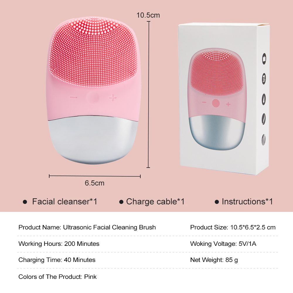 (Blue) Facial Cleansing Brush Deep Cleaning Cleanser Silicone Face Scrubber Electric Facial Massager Waterproof Exfoliating
