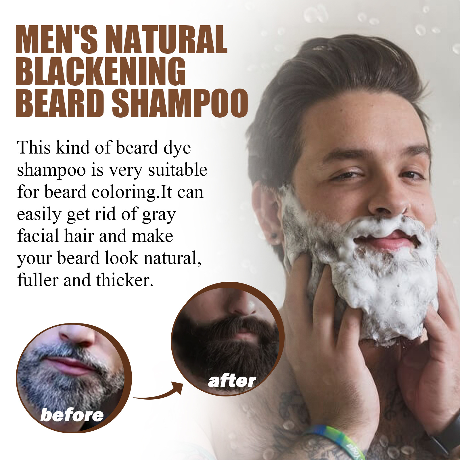 Hair Blackening Beard Shampoo Gray White Treatment Repair Nourish Natural Irritate Gray Covers Anti Loss Hair Care For Men Women