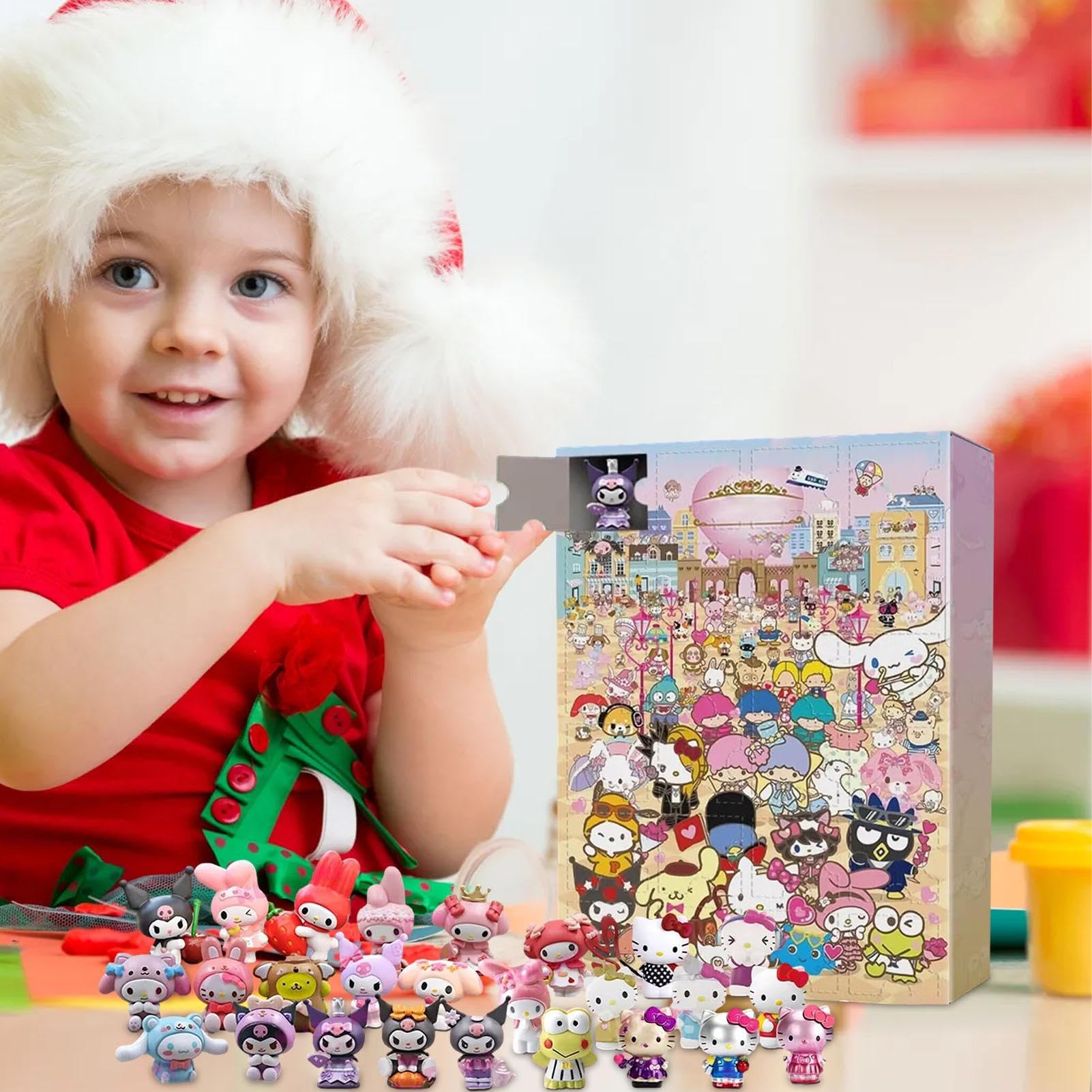Christmas Advent Calendar 24 Days Countdown Calendar Blind Box Sanrio Anime Cartoon Doll Collectible Ornament Figure Toys Navidad Gift for Kids