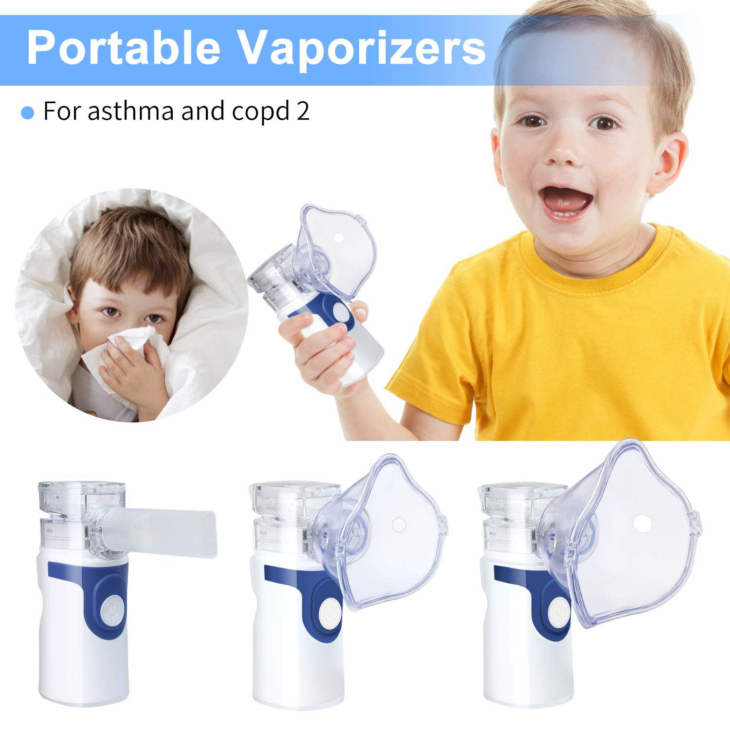 (Grey) Portable Inhaler Machine Handheld Steam Vaporizer Ultrasonic Respirator Machine Cool Mist Travel Inhaler for Adults and Kids